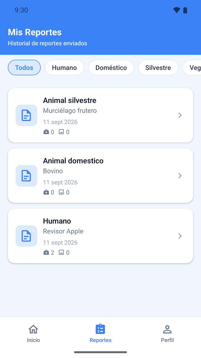 Historial de reportes enviados
